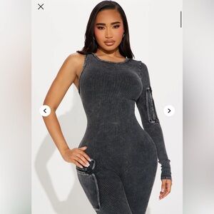 Spin Me Right Ribbed Black One-Sleeve Jumpsuit